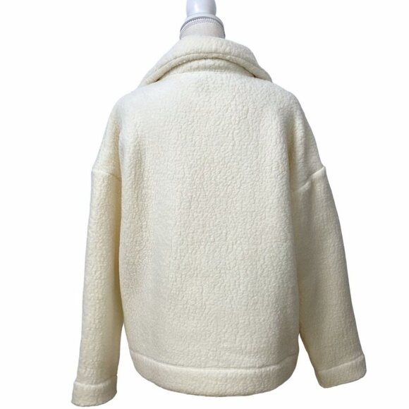 J CREW VINTAGE FLEECE IVORY WHITE SNAP COLLAR LEOPARD TRIM SHERPA PULLOVER - S - Picture 3 of 9